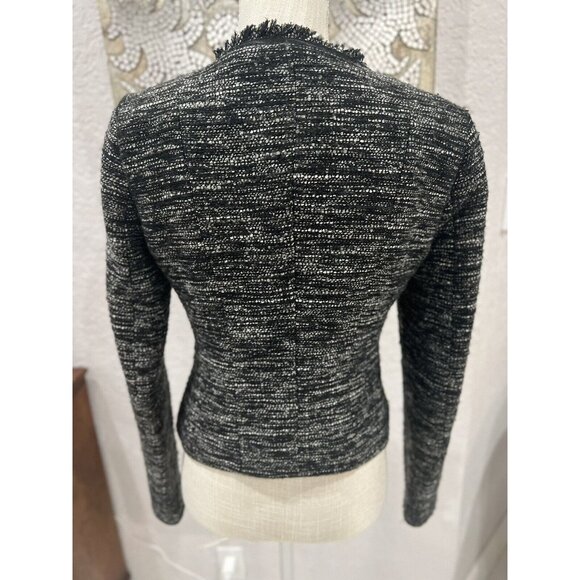 BCBG Paris Womens Black & White Tweed Jacket With Zipper & Fringe Detail Size S - Picture 4 of 6